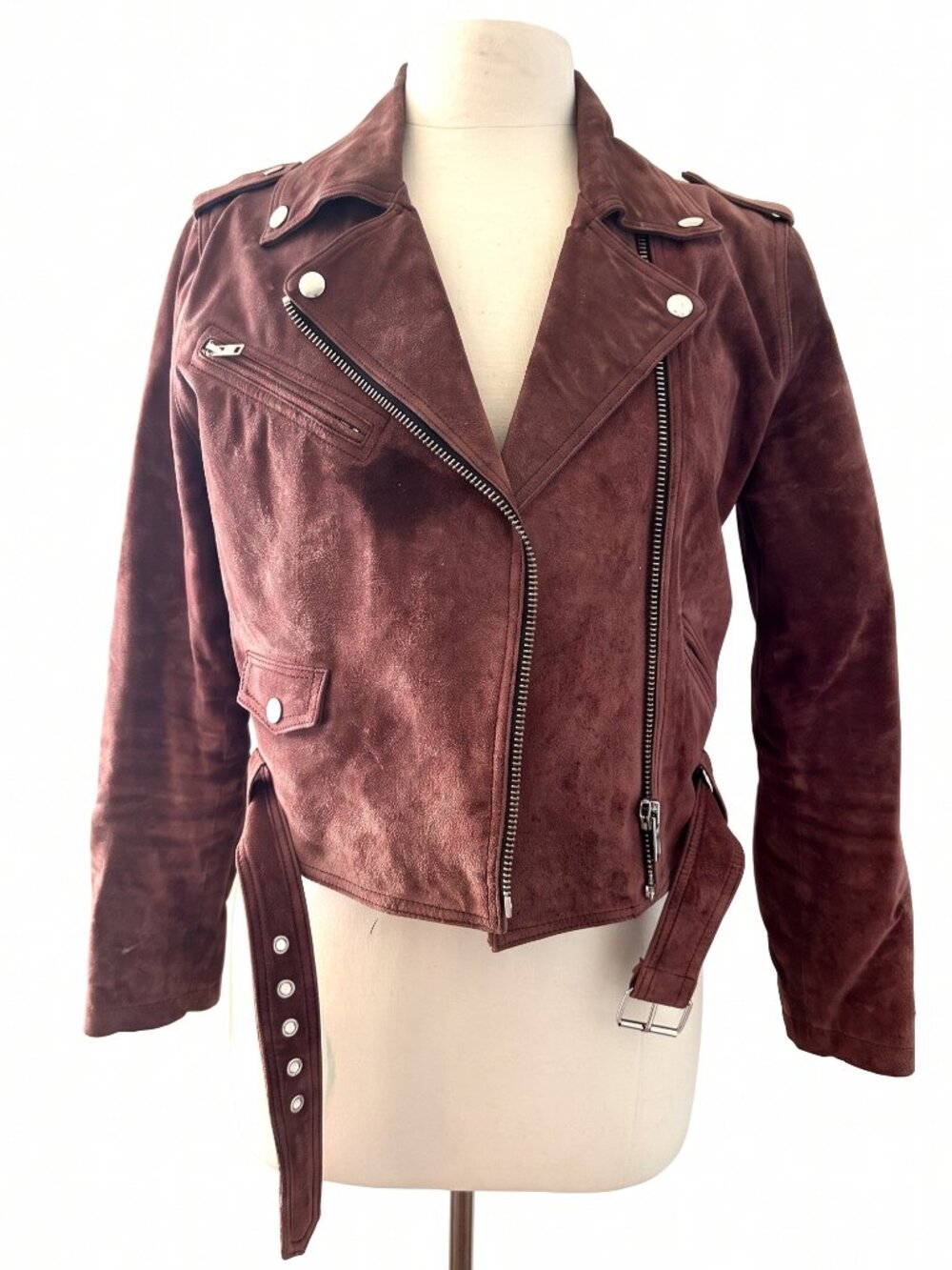 Obey Oxblood Leather Motorcycle Jacket Sz M